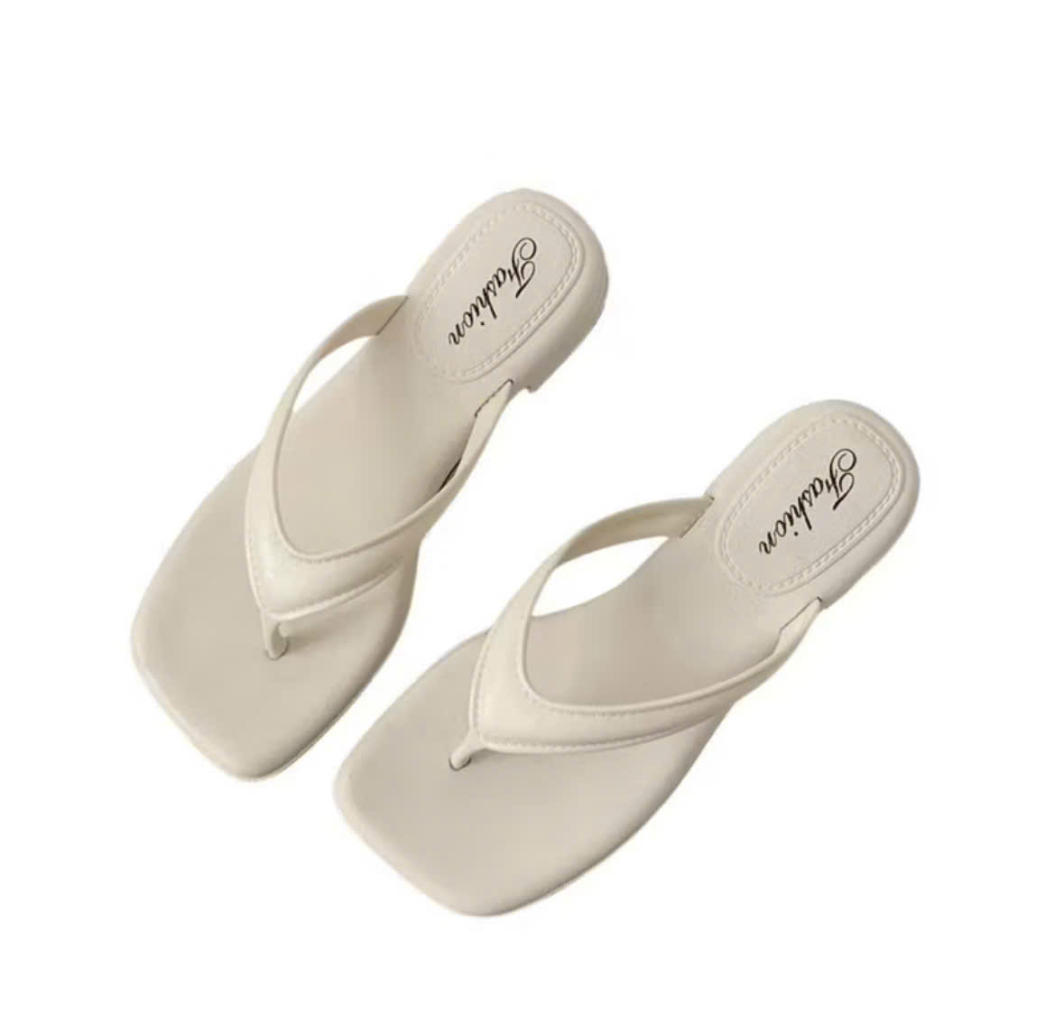 Dép xỏ ngón TMZJX, Dép xỏ ngón vuông màu trơn thanh lịch, Đế mềm chống trượt thoáng khí Dép đi biển cho nữ - Ảnh 3