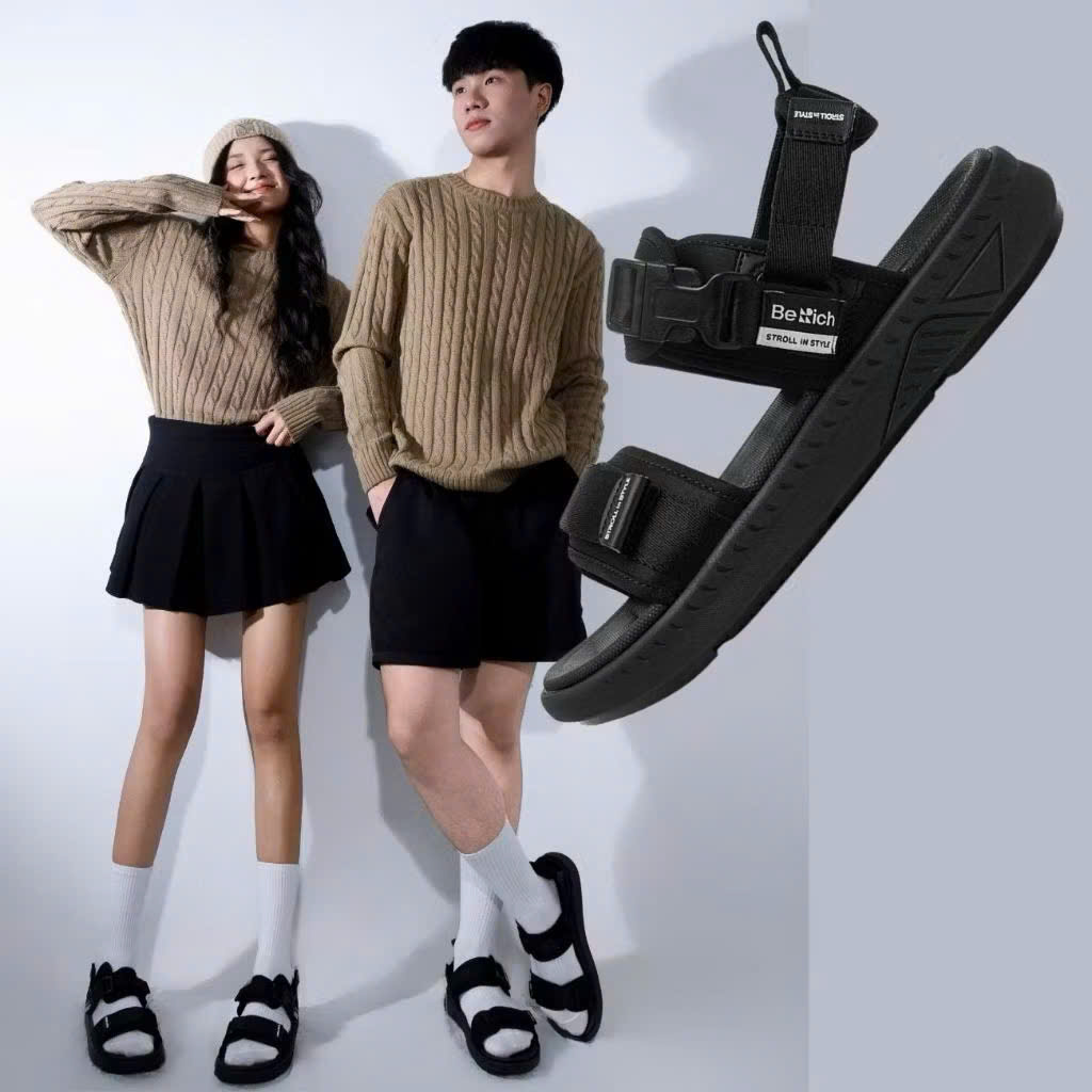 Giày Sandal Berich Nam Nữ 2 Quai Ngang Đi Học Chống Trơn Trượt Êm Bền - Ảnh 2