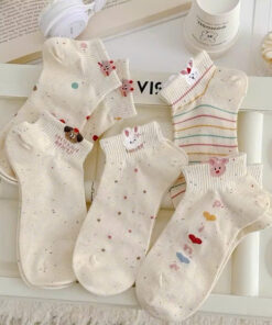 Combo 10 Đôi Tất Thỏ Bông Chấm Bi Cổ Ngắn Hình Dễ Thương