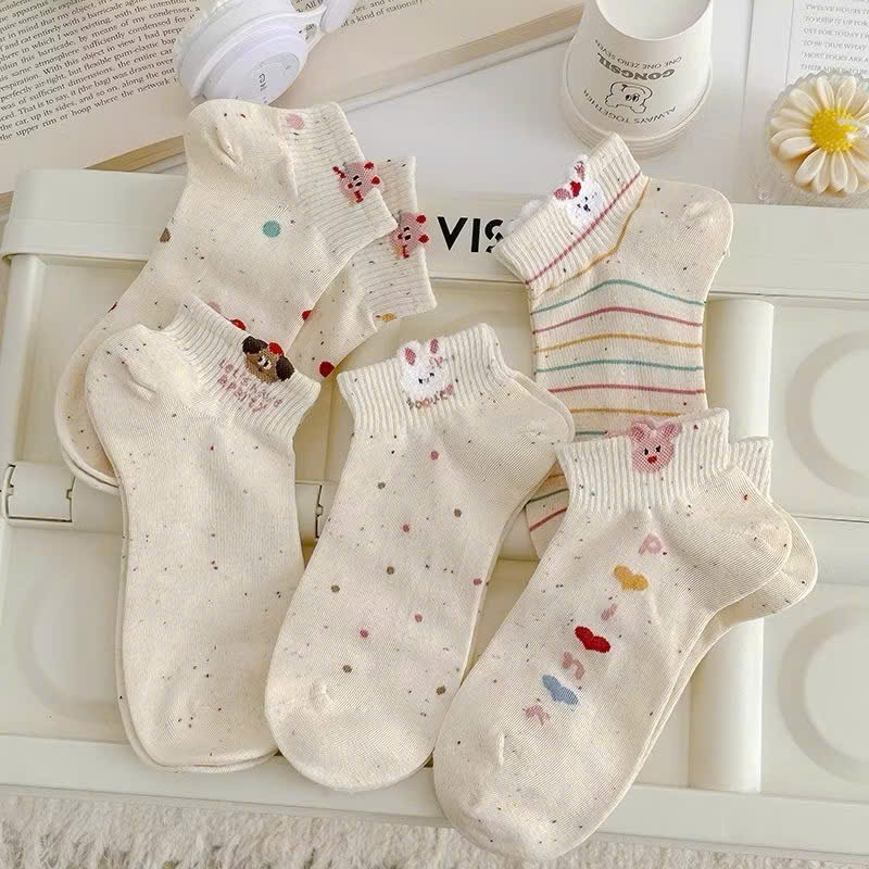 Combo 10 Đôi Tất Thỏ Bông Chấm Bi Cổ Ngắn Hình Dễ Thương