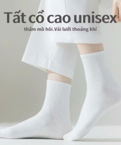 Mua 10 đôi sẽ tiết kiệm hơn Vớ cao cổ unisex, màu trơn trắng, thoáng khí và thấm hút mồ hôi