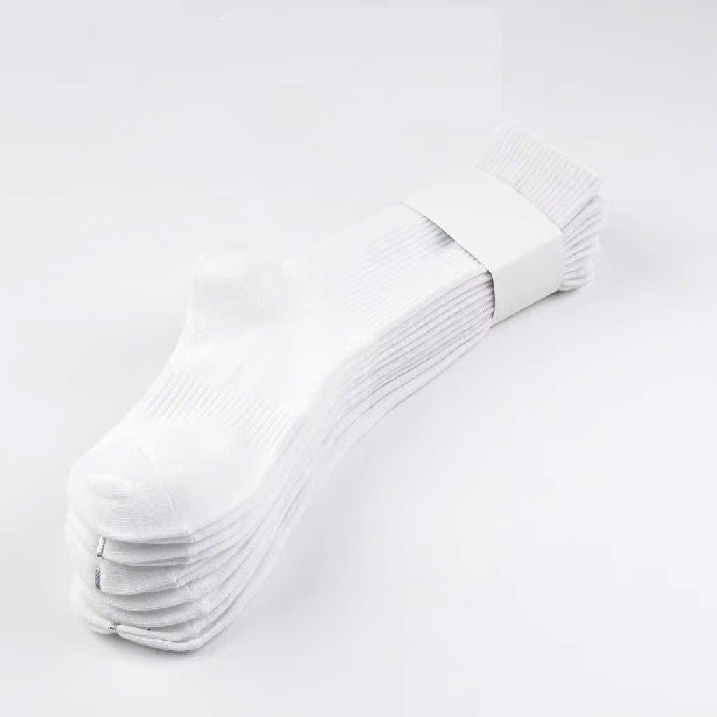 Mua 10 đôi sẽ tiết kiệm hơn Vớ cao cổ unisex, màu trơn trắng, thoáng khí và thấm hút mồ hôi - Ảnh 3