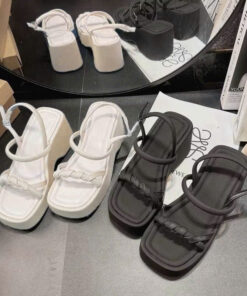 Dép sandal đế xuồng nữ quai dây mảnh xoắn mềm, giày quai hậu bánh mì đế cao 7P