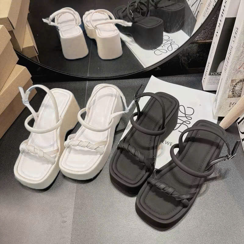 Dép sandal đế xuồng nữ quai dây mảnh xoắn mềm, giày quai hậu bánh mì đế cao 7P