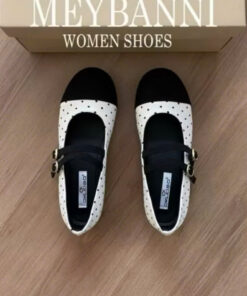 [CHÂN GẦY LÙI 1 SIZE] Giày Búp Bê MEYBANNI Đế Bệt Mũi Tròn Phối Chấm Bi Quai Ngang Dễ Thương