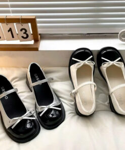 Giày búp bê lolita nữ da bóng cao gót 5p quai dán