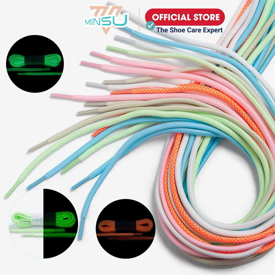 Dây Giày Tròn Phát Sáng Dạ Quang Cao Cấp MINSU Chính Hãng M1702 1m2 Cho Giày Thể Thao Sneaker Nam Nữ
